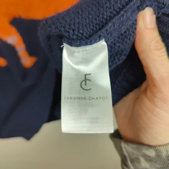 Fabienne Chapot Monkey Graphic Sweater Women Small Navy Blue Wool Cashmere Blend - Picture 6 of 10